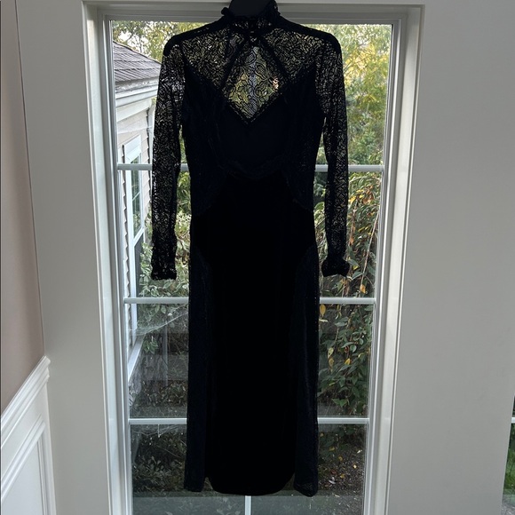 Anthropologie Long-Sleeve Mock-Neck Lace Velvet Midi Slip Dress Evening XS NWT - Picture 7 of 15